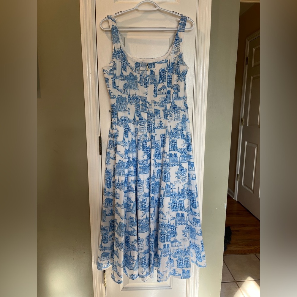 Karl Lagerfeld Women’s Sleeveless Printed Paris Toile blue white Dress 10 b2 - Picture 3 of 10